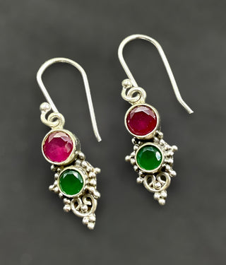 The Luna Silver Gemstone Earrings (Red/Green)