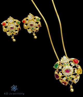 The Akshaya Silver Navratna Pendant Set