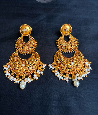 The Prisha Silver Pearl Floral Chandbali Earrings