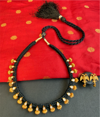 The Chaya Silver Black Thread Pearl Necklace & Earrings