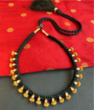 The Chaya Silver Black Thread Pearl Necklace & Earrings