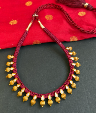 The Chaya Silver Red Thread Pearl Necklace & Earrings