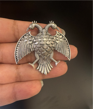 The Dvirupa Gandaberunda Silver Pendant/Brooch (Big/Oxidised)