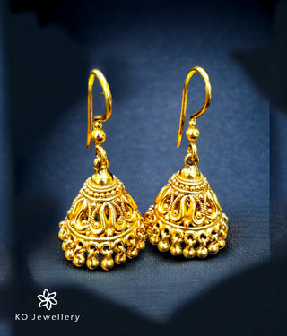 Aadhirai Silver Hook Jhumka - Gold plated with KO jewellery logo at the left bottom