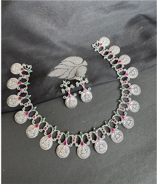 The Veda Silver Kasu Necklace (Oxidised)
