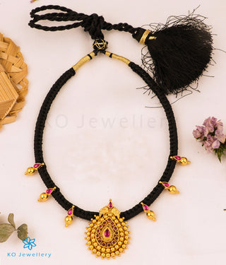 The Manya Silver Ornate Thread Necklace (Black)