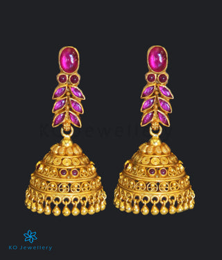 The Varsha Silver Jhumka (Red)