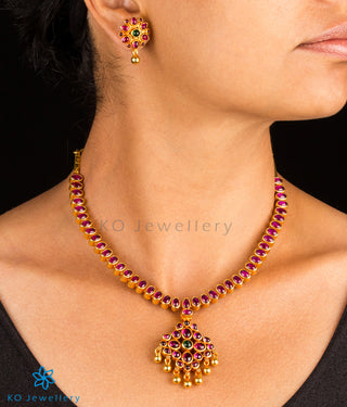 Red or green traditional gold plated silver jewellery set