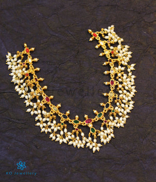 The Pratyusha Silver Navratna Necklace (Long/Rice Pearls)