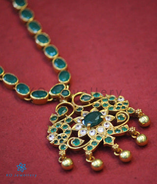 The Vashist Silver Kempu Necklace (Green)