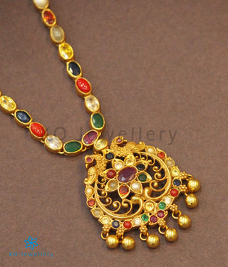 The Sachi Silver Peacock Navaratna Necklace