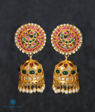 The Neelakanta Silver Peacock Jhumka (Red/Green)