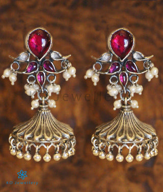 The Prerna Silver Antique Jhumka (Pearl)