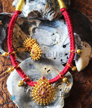 The Aradhana  Silver Thread Necklace (Red)