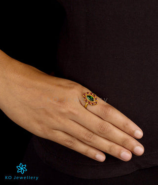 Kempu studded gold plated temple jewellery ring online