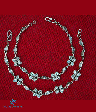 The Kadambari Silver Gemstone Anklets (White)