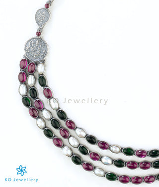 The Aparajita Silver Lakshmi Necklace (Multi-colour)