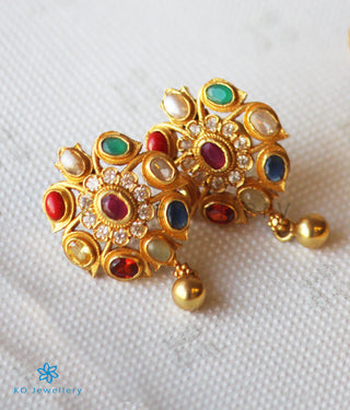 The Abhijita Silver Navratna Ear-studs