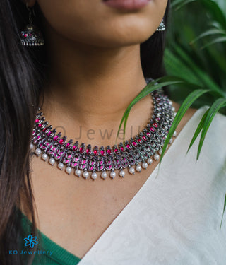 The Ahalya Silver Kempu Necklace