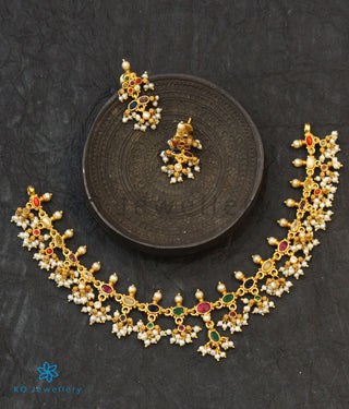 The Pratyusha Silver Navratna Necklace (Round Pearls)