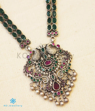 The Madhurya Silver Peacock Kempu Necklace (Oxidised)