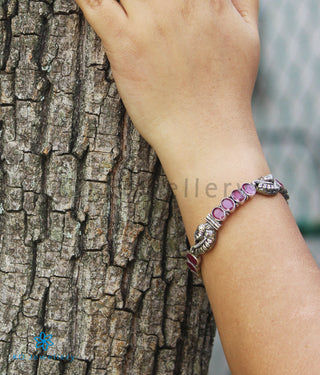 The Anulasya Silver Kemp Peacock Bracelet(Oxidised/Size 2.2/2.4/2.6 /2.8)