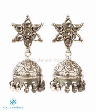 The Nakshatra Silver Glass Jhumka (Oxidised)