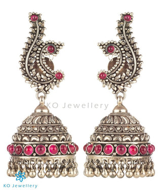 The Mayura Silver Peacock Jhumka (Oxidised)