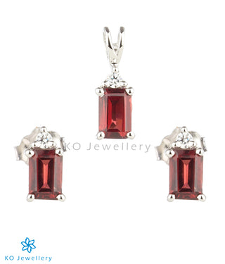 The Rachael Silver Pendant Set (Garnet/Red)