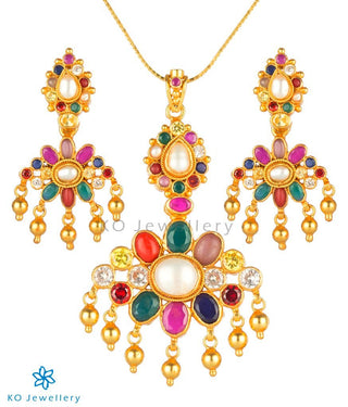 The Dvaita Silver Kempu Reversible Pendant(Navaratna)