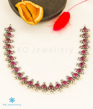 The Navita Silver Kempu Necklace (Oxidised)