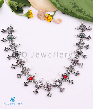 The Tattva Silver Navratna Necklace (Oxidised)