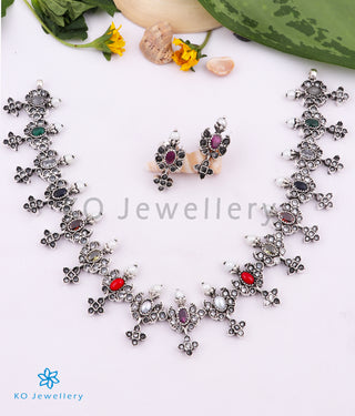 The Tattva Silver Navratna Necklace (Oxidised)