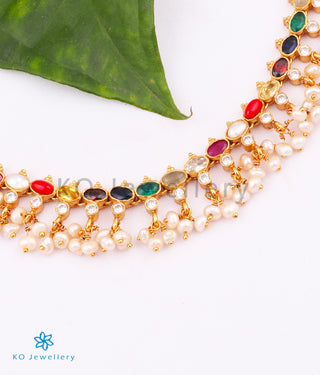 The Prerna Silver Navratna Necklace (Short)