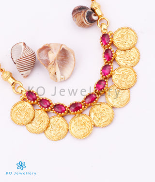 The Prarthana Silver Lakshmi Coin Necklace (Red)