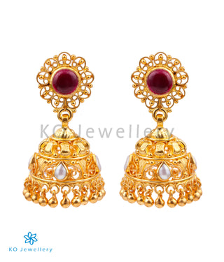 The Aditri Silver Jhumka (Red)