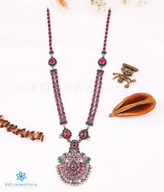 The Kumaravahin Silver Peacock Kempu Necklace (Oxidised)