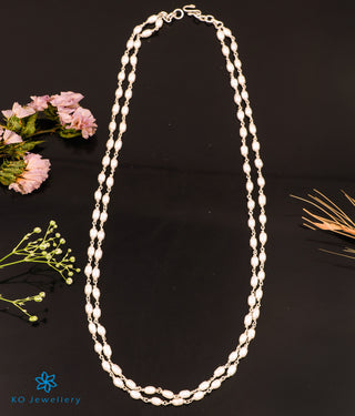 The Samudra Silver Pearl Chain (Long Pearls/2 layers/Bright Silver)