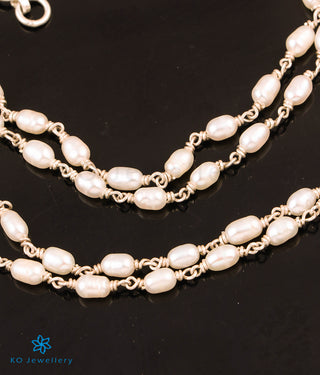 The Samudra Silver Pearl Chain (Long Pearls/2 layers/Bright Silver)