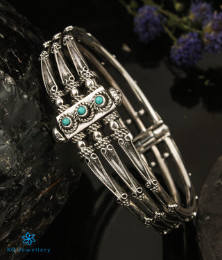 The Lasya Silver Turquoise Kada Bracelet (3 layers/Size 2.5)