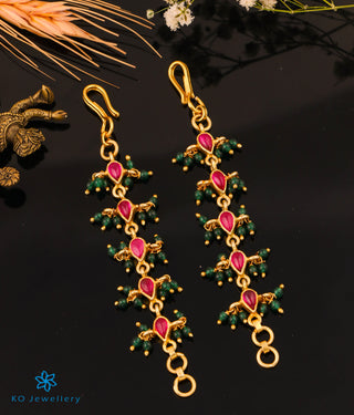 The Mithya Silver Ear chain (Red with green beads)