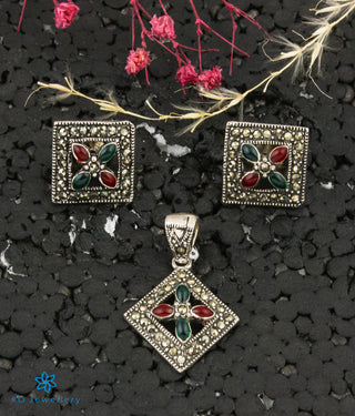 The Lara Silver Marcasite Pendant Set