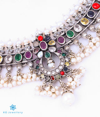 The Arohi Silver Navratna Guttapusalu Necklace