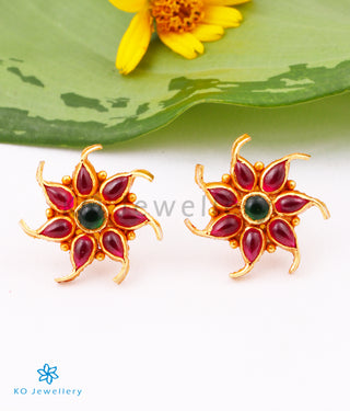 The Pauspa Silver Kempu Ear-Studs (Red/Green)