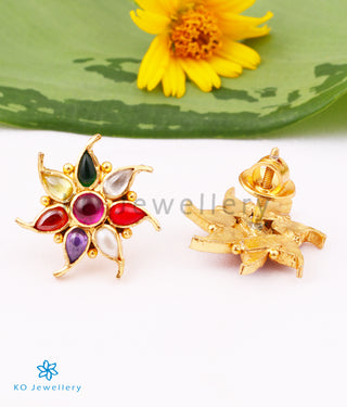 The Pauspa Silver Navratna Ear-Studs