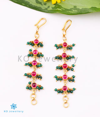 The Medha Silver Ear chain (Red with green beads)