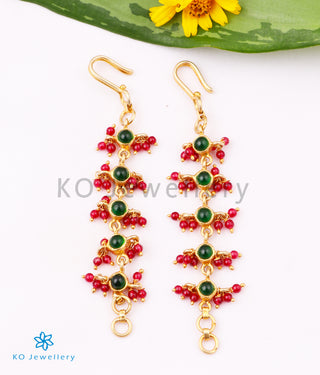 The Medha Silver Ear chain (Green with red beads)