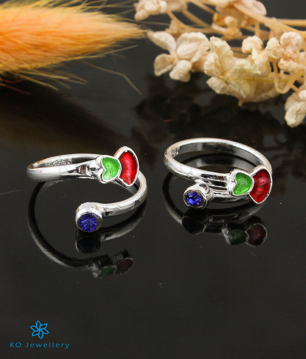 The Shimmer Silver Toe-Rings (Green/Red)