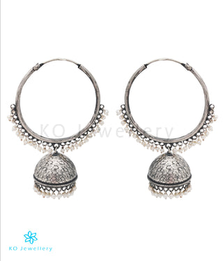 The Arohi Silver Pearl Bali-Jhumka (Oxidised)