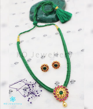 The Aamod Silver Kempu Necklace (Green)